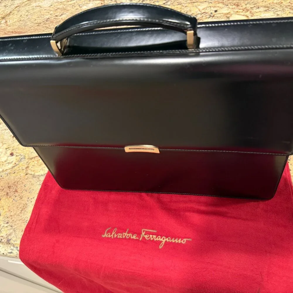 Salvatore Ferragamo Black Leather Briefcase Like New